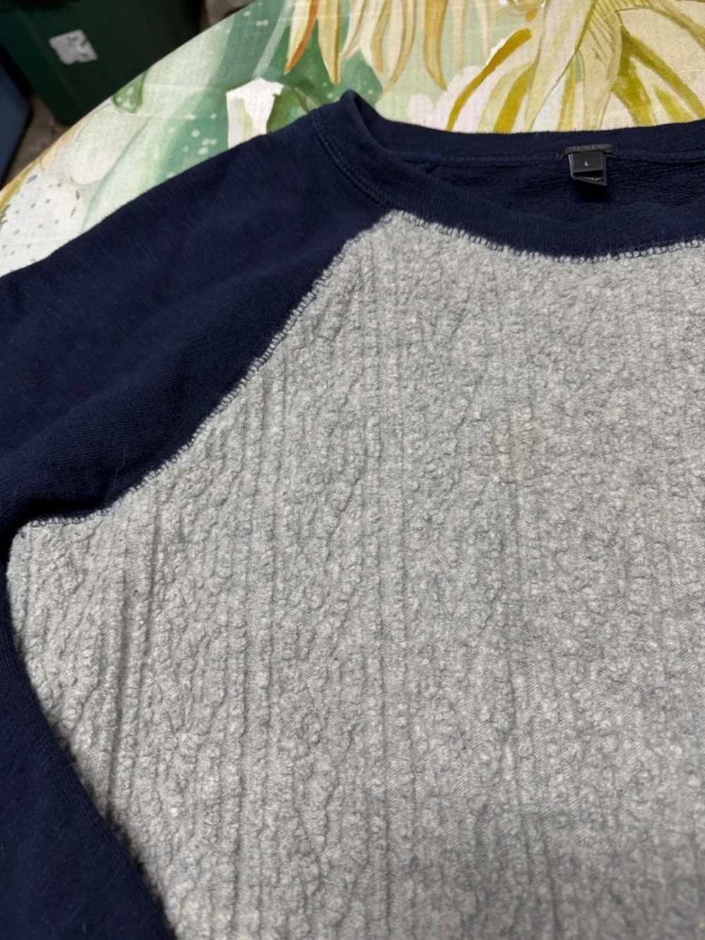 J. Crew Navy and Light Gray Raglan Crewneck Sweater